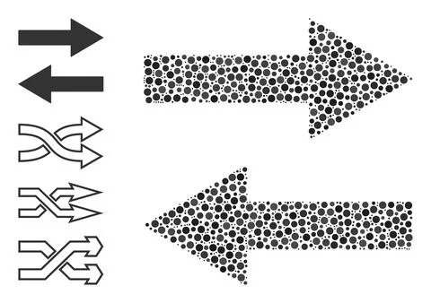 Dotted Horizontal Flip Arrows Mosaic of Round Dots with Bonus Icons 스톡 일러스트