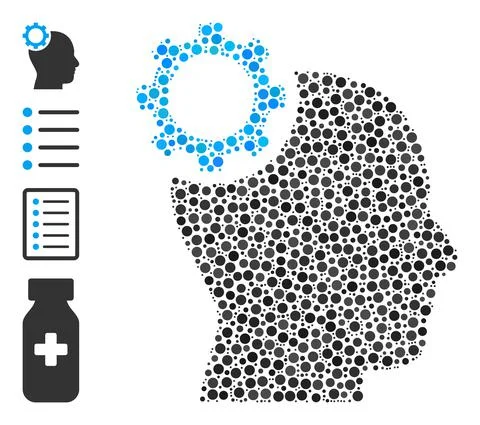 Dotted Intellect Gear Collage of Round Dots with Other Icons 스톡 일러스트
