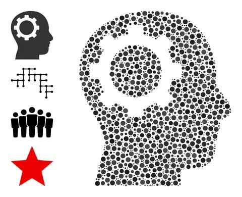 Dotted Intellect Gear Collage of Round Dots with Other Icons Stock Illustration