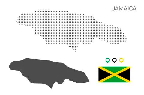 Dotted jamaica map with national flag and map marker Stock Illustration