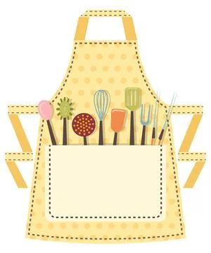 Dotted kitchen apron with kitchen utensils in the pocket Stock Illustration