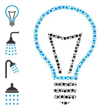 Dotted Lamp Bulb Composition of Rounded Dots with Bonus Icons 库存插图