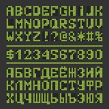 Dotted led font digital letters and numbers Stock Illustration