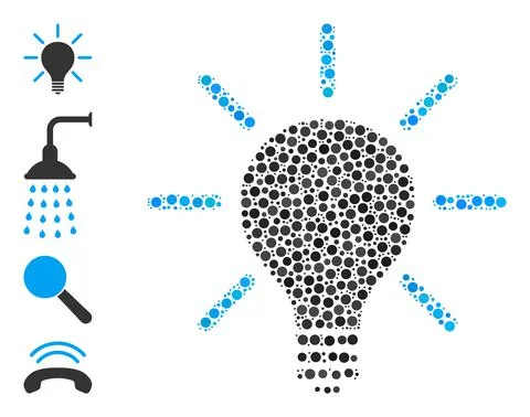 Dotted Light Bulb Collage of Rounded Dots with Similar Icons Illustrazione stock