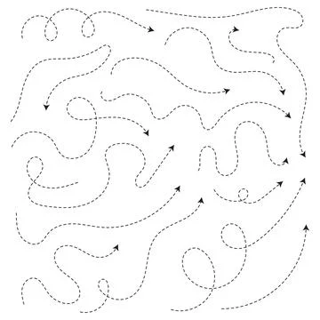 Dotted line arrows, hand drawn doodle arrow set. Curve dotted line arrow set Stock Illustration