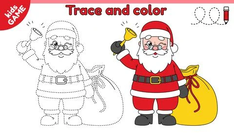Dotted line game Trace and color with Santa Claus Stock Illustration