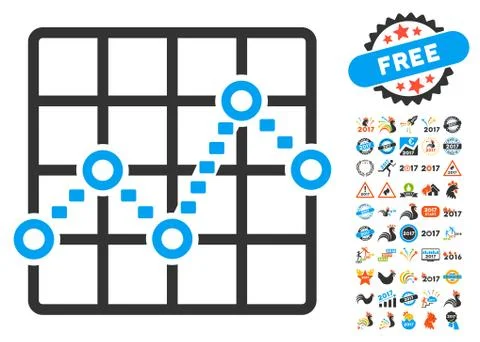 Dotted Line Grid Plot Icon With 2017 Year Bonus Pictograms Ilustración de archivo