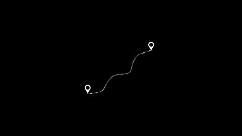 Dotted line path with two destination markers on black background simple na.. Stock Illustration
