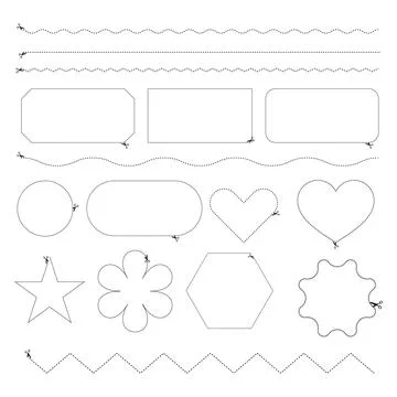 Dotted Lines, Dashed Line Shapes, Scissors Cutt Icon Stockillustratie