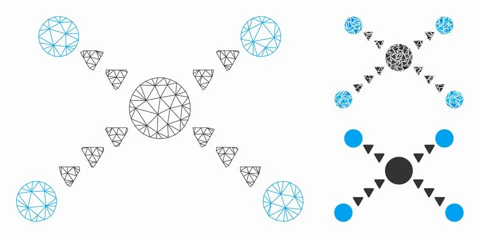 Dotted Links Vector Mesh Network Model and Triangle Mosaic Icon Stock Illustration
