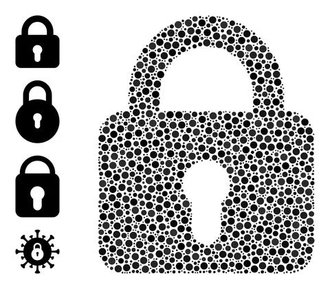 Dotted Lock Composition of Rounded Dots and Bonus Icons 스톡 일러스트