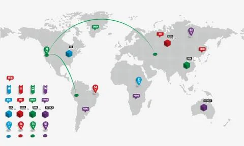 Dotted map 5000x2500 on grey background Stock Illustration