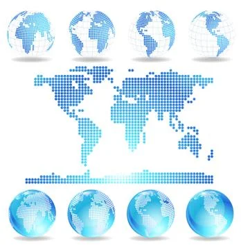 Dotted map and Globes Stock Illustration