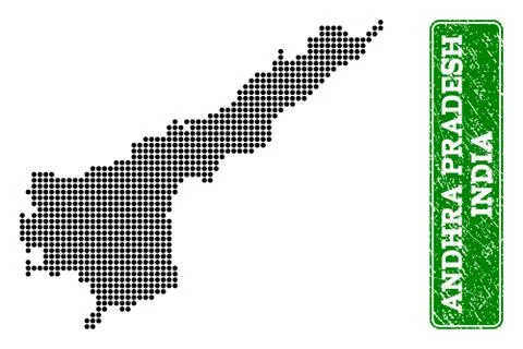 Dotted Map of Andhra Pradesh State and Grunge Rectangle Rounded Caption イラスト素材