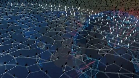 Dotted map appearing, globe expanding and forming icon mesh, showing global Stock Footage 340654561
