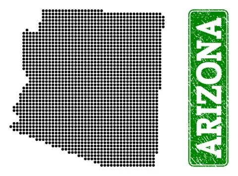 Dotted Map of Arizona State and Grunge Rectangle Rounded Caption Stock Illustration