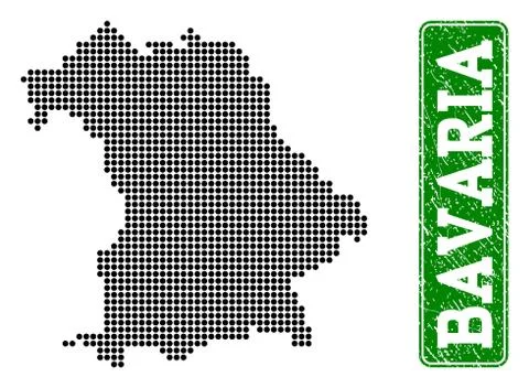 Dotted Map of Bavaria State and Grunge Rectangle Rounded Caption Stock Illustration