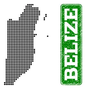 Dotted Map of Belize and Grunge Rectangle Rounded Caption Stock Illustration