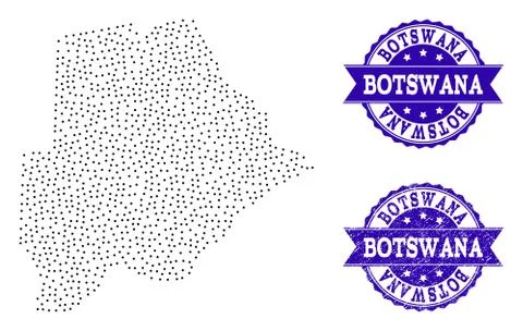 Dotted Map of Botswana and Textured Seal Collage 스톡 일러스트