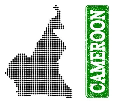 Dotted Map of Cameroon and Grunge Rectangle Rounded Caption Stock Illustration