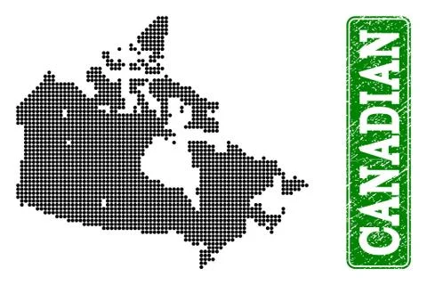 Dotted Map of Canada and Grunge Rectangle Rounded Caption Stock Illustration