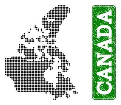 Dotted Map of Canada and Grunge Rectangle Rounded Caption イラスト素材