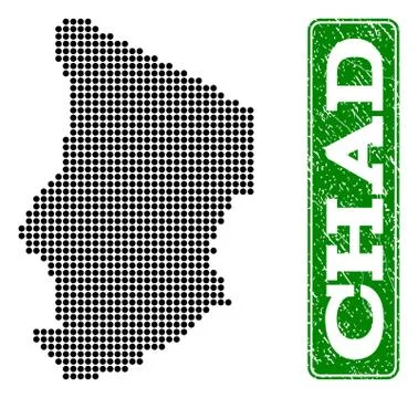 Dotted Map of Chad and Grunge Rectangle Rounded Caption Stock Illustration