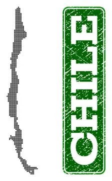 Dotted Map of Chile and Grunge Rectangle Rounded Caption Stock Illustration