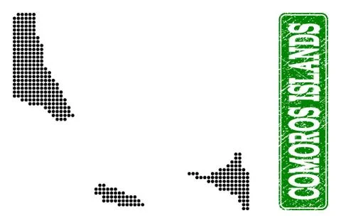 Dotted Map of Comoros Islands and Grunge Rectangle Rounded Caption Illustrazione stock