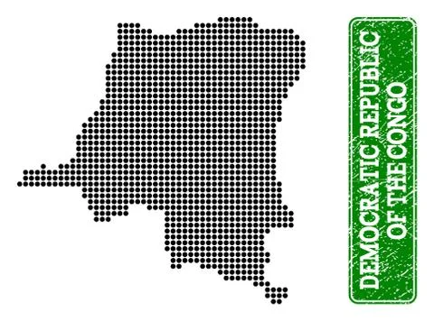 Dotted Map of Democratic Republic of the Congo and Grunge Rectangle Rounded Stock Illustration