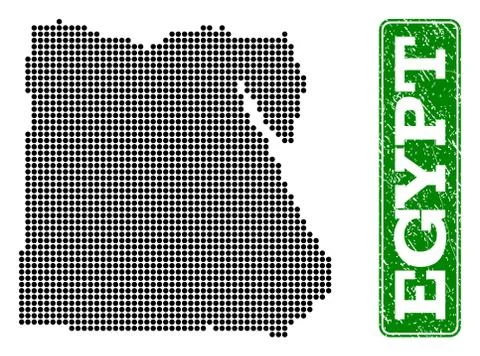Dotted Map of Egypt and Grunge Rectangle Rounded Caption Stock Illustration