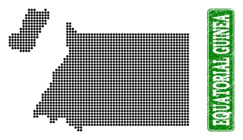 Dotted Map of Equatorial Guinea and Grunge Rectangle Rounded Caption Stock Illustration