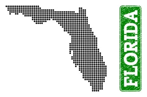 Dotted Map of Florida State and Grunge Rectangle Rounded Caption Stock Illustration