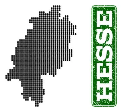 Dotted Map of Hesse State and Grunge Rectangle Rounded Caption Stock Illustration