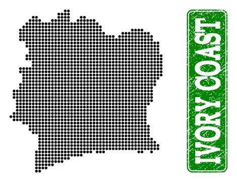 Dotted Map of Ivory Coast and Grunge Rectangle Rounded Caption イラスト素材