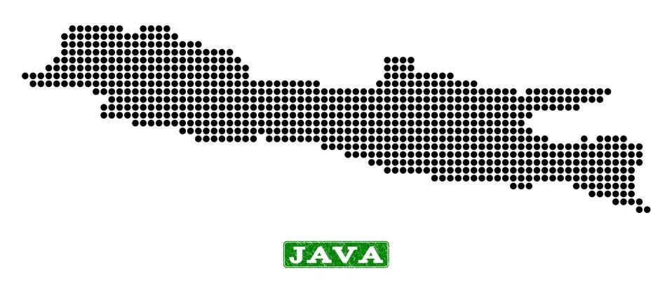 Dotted Map of Java Island and Grunge Rectangle Rounded Caption Stockillustratie