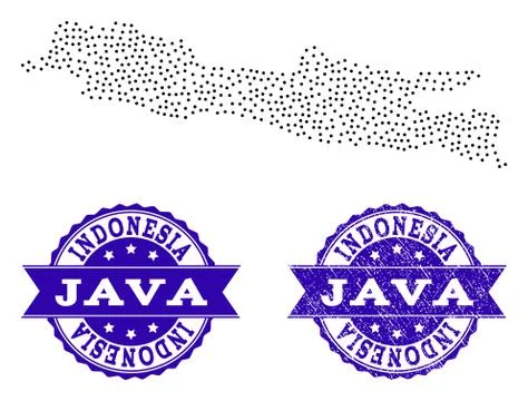 Dotted Map of Java Island and Distress Seal Composition Ilustración de archivo