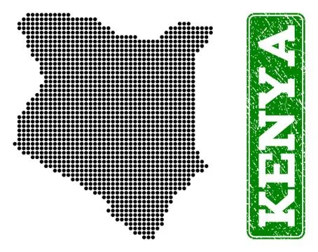 Dotted Map of Kenya and Grunge Rectangle Rounded Caption イラスト素材