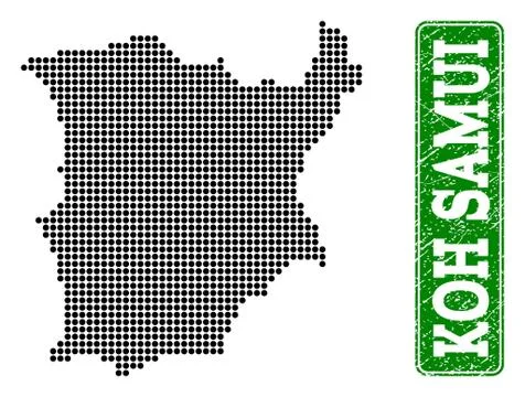 Dotted Map of Koh Samui and Grunge Rectangle Rounded Caption Stock Illustration