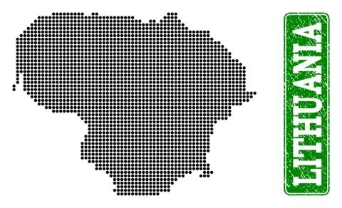 Dotted Map of Lithuania and Grunge Rectangle Rounded Caption Illustrazione stock