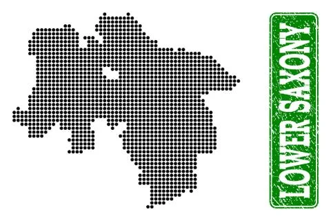 Dotted Map of Lower Saxony State and Grunge Rectangle Rounded Caption イラスト素材