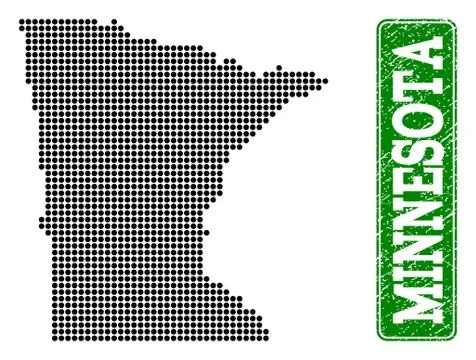 Dotted Map of Minnesota State and Grunge Rectangle Rounded Caption Stock Illustration