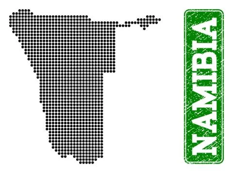 Dotted Map of Namibia and Grunge Rectangle Rounded Caption イラスト素材