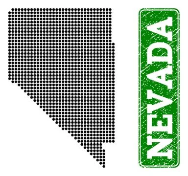 Dotted Map of Nevada State and Grunge Rectangle Rounded Caption Stock Illustration