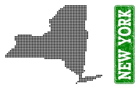 Dotted Map of New York State and Grunge Rectangle Rounded Caption Stock Illustration
