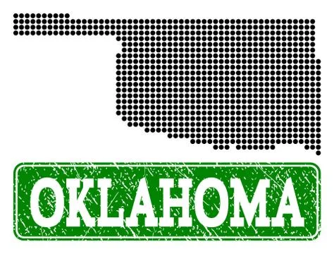 Dotted Map of Oklahoma State and Grunge Rectangle Rounded Caption Stock Illustration