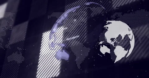 Dotted map pulsing triggers globe icon appearing, transforming into rotating 3D Video stock 314409206