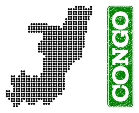 Dotted Map of Republic of the Congo and Grunge Rectangle Rounded Caption Illustrazione stock