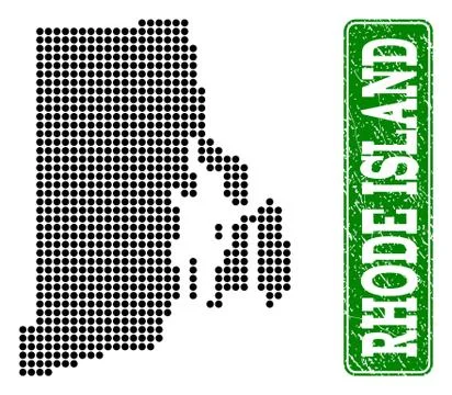 Dotted Map of Rhode Island State and Grunge Rectangle Rounded Caption Stock Illustration
