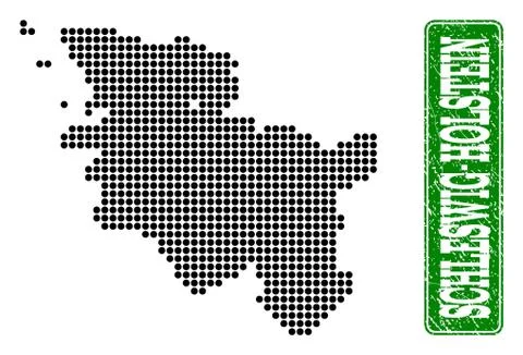 Dotted Map of Schleswig-Holstein State and Grunge Rectangle Rounded Caption Stock Illustration